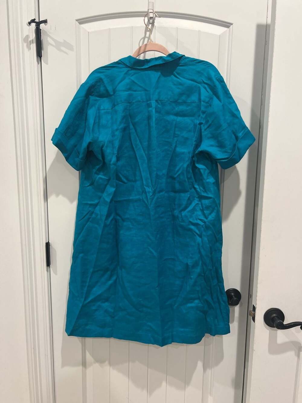 J.Jill Love Linen Turquoise Blue Short Sleeve Button Front Popover Dress Size L - Picture 8 of 9